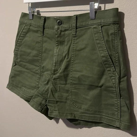 Madewell Perfect Vintage Green Jean Shorts Women Size 30 Army Green Pockets Long - Picture 2 of 11